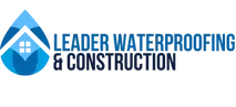 Leader Waterproofing & Construction logo with blue droplet and house icon