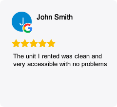 John Smith's Google review: 5 stars, unit was clean and accessible with no problems.