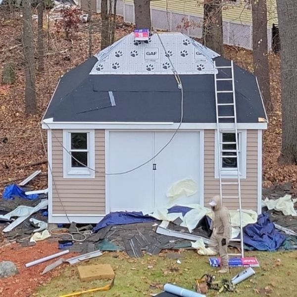 Shed with roof under construction