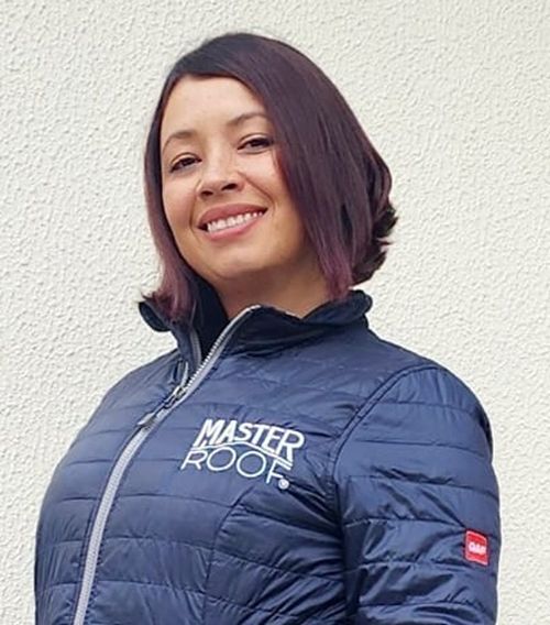 Woman in blue jacket with 