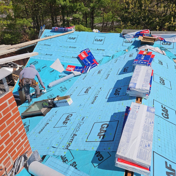 GAF Deck-Armor and StormGuard installation during a Grafton, MA roof replacement.