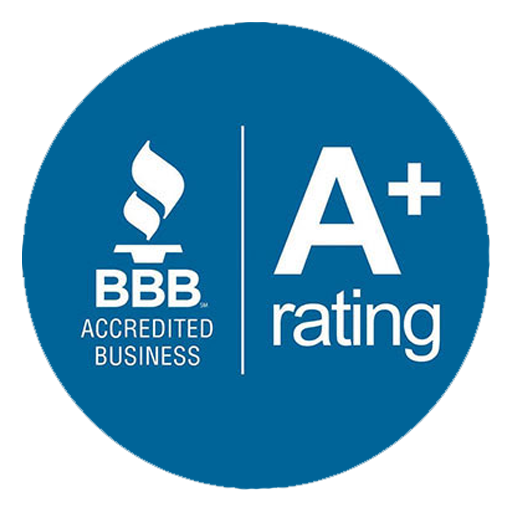 BBB Accredited Business A+ rating badge in blue and white