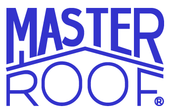 Master RooF logo in blue with stylized roof lines and registered trademark symbol