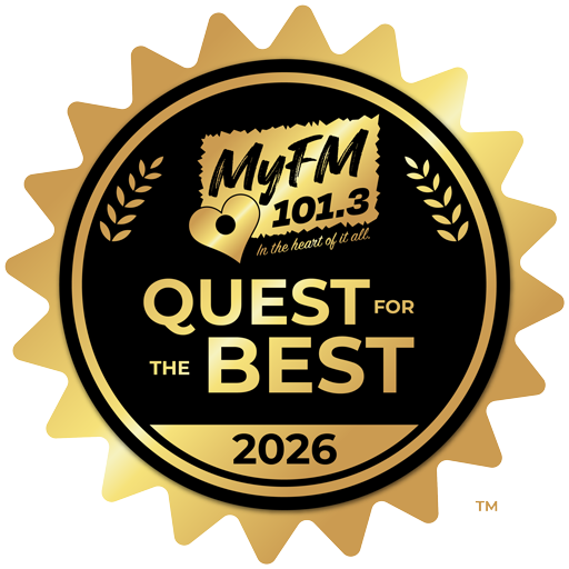The logo for my fm 101.3 quest for the best in 2024