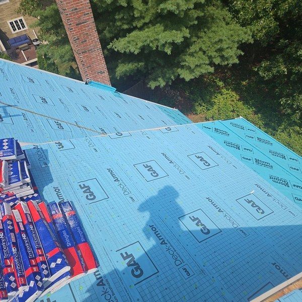 GAF Deck-Armor underlayment and StormGuard leak barrier installed during a roof replacement in Medfield MA.