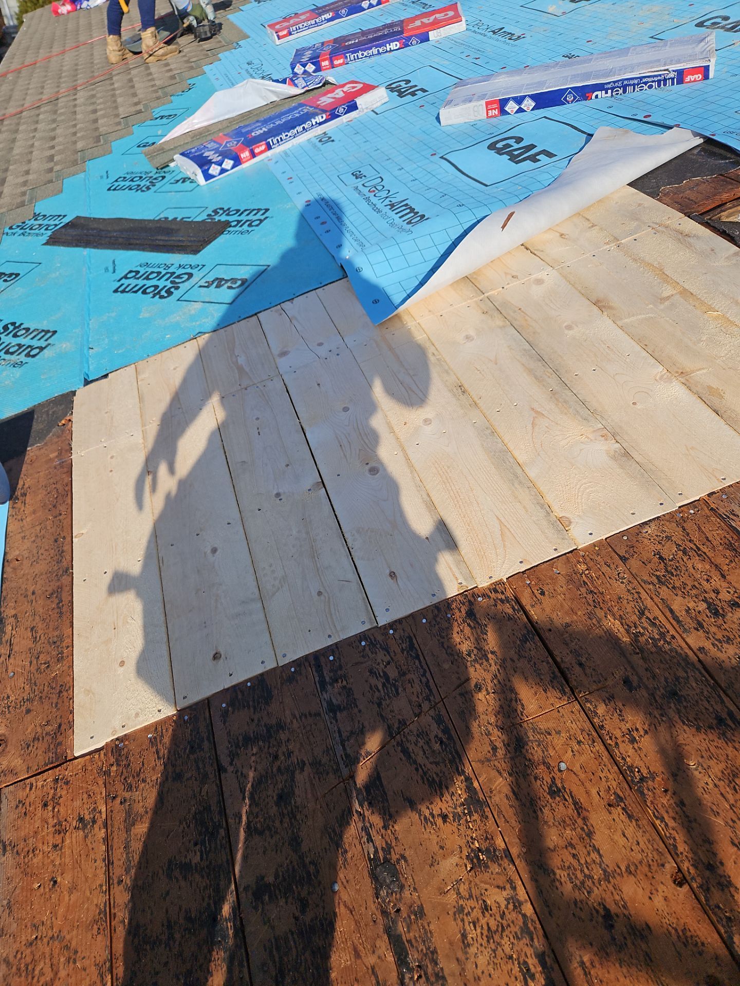 Roof with sheathing repair.