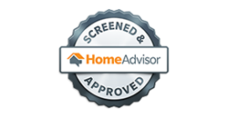 HomeAdvisor “Screened & Approved” badge in gray and orange