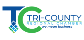 The tri-county regional chamber logo says we mean business