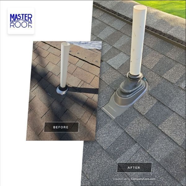 Before and after of GAF products being installed.