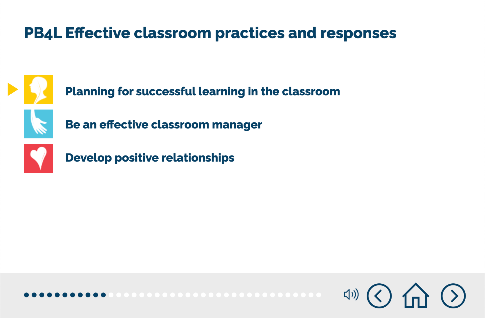 A screen shot of a presentation about effective classroom practices and responses