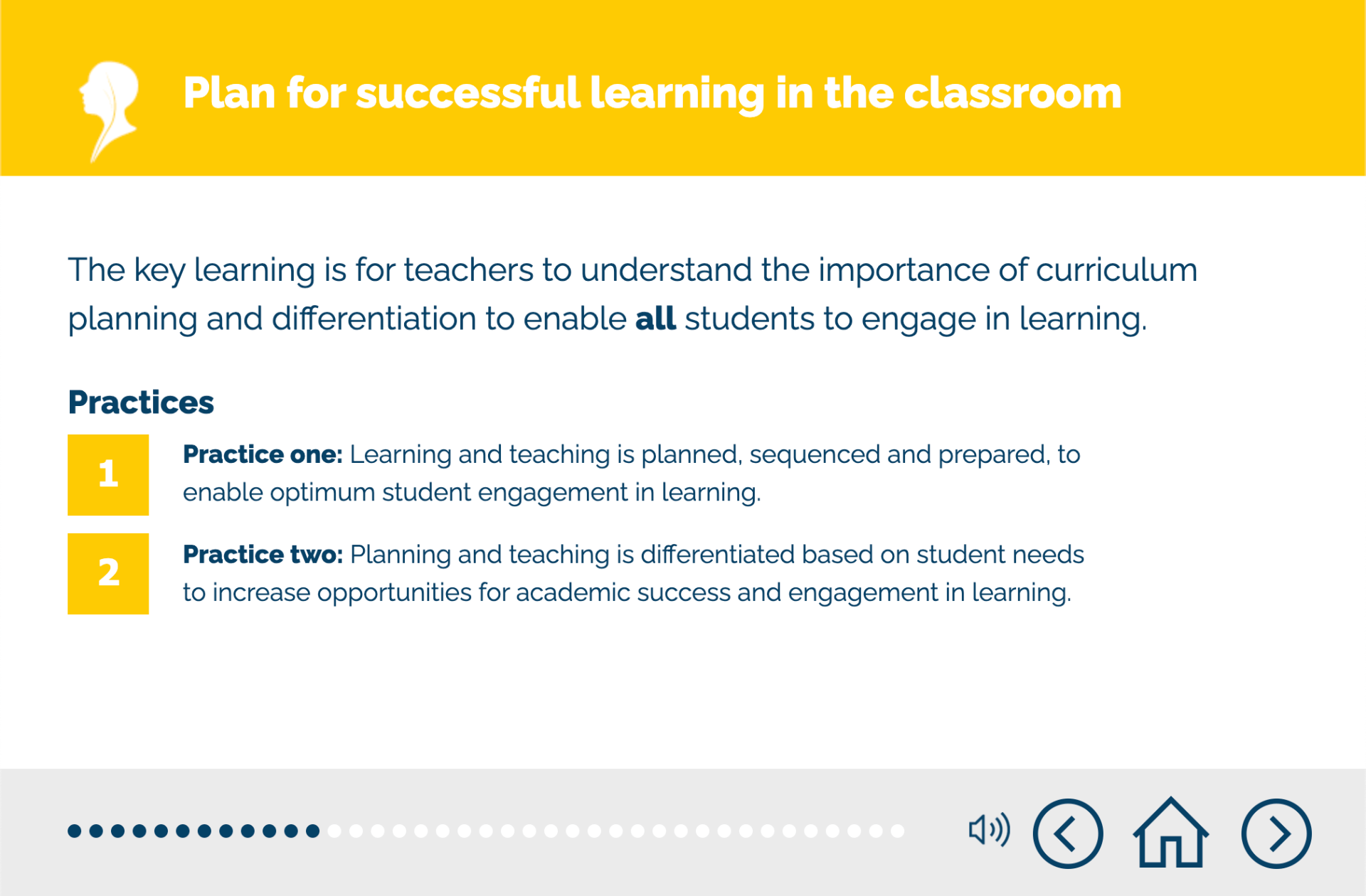 A screenshot of a plan for successful learning in the classroom