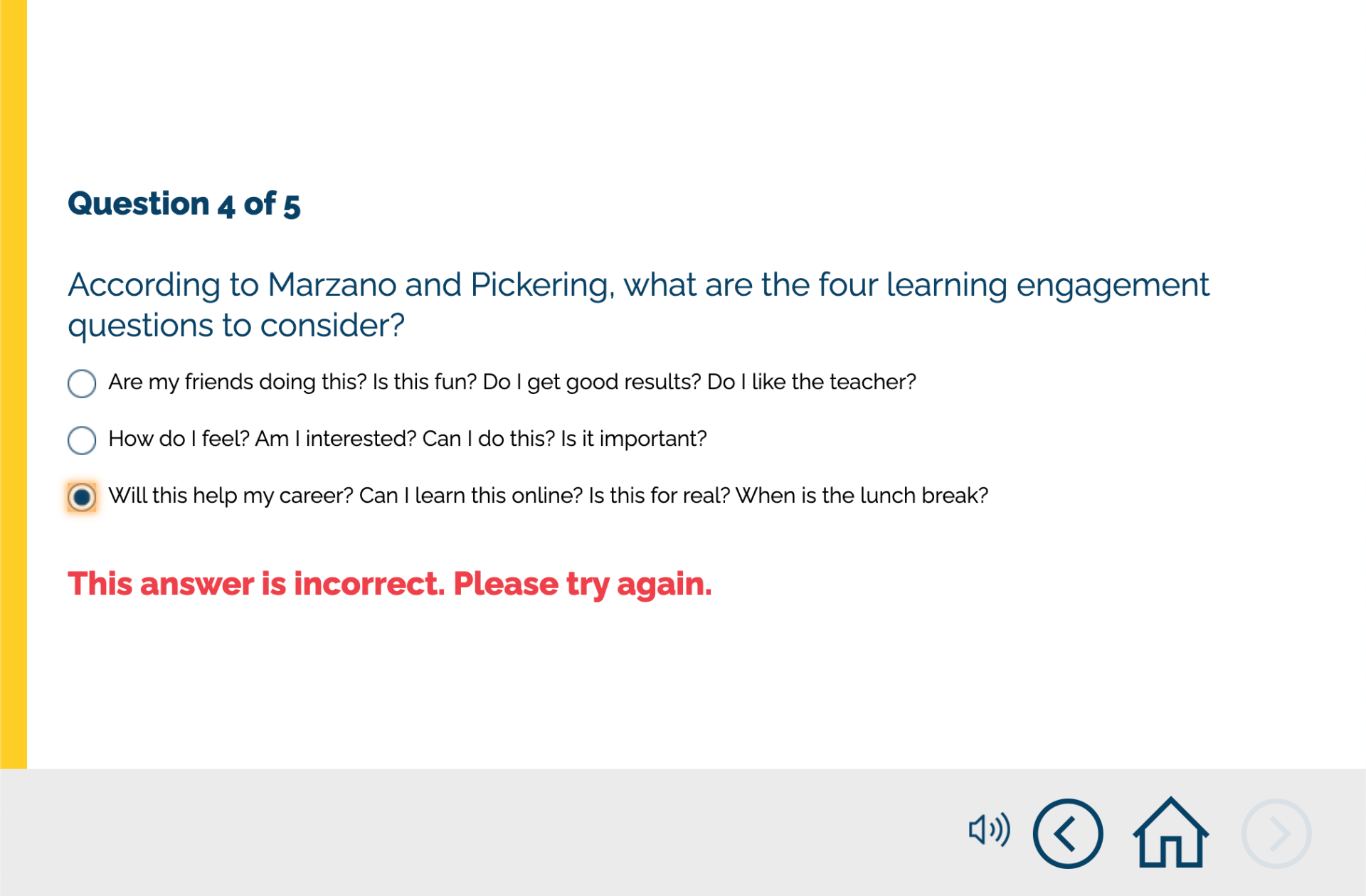According to marzano and pickering what are the four learning engagement questions to consider ?