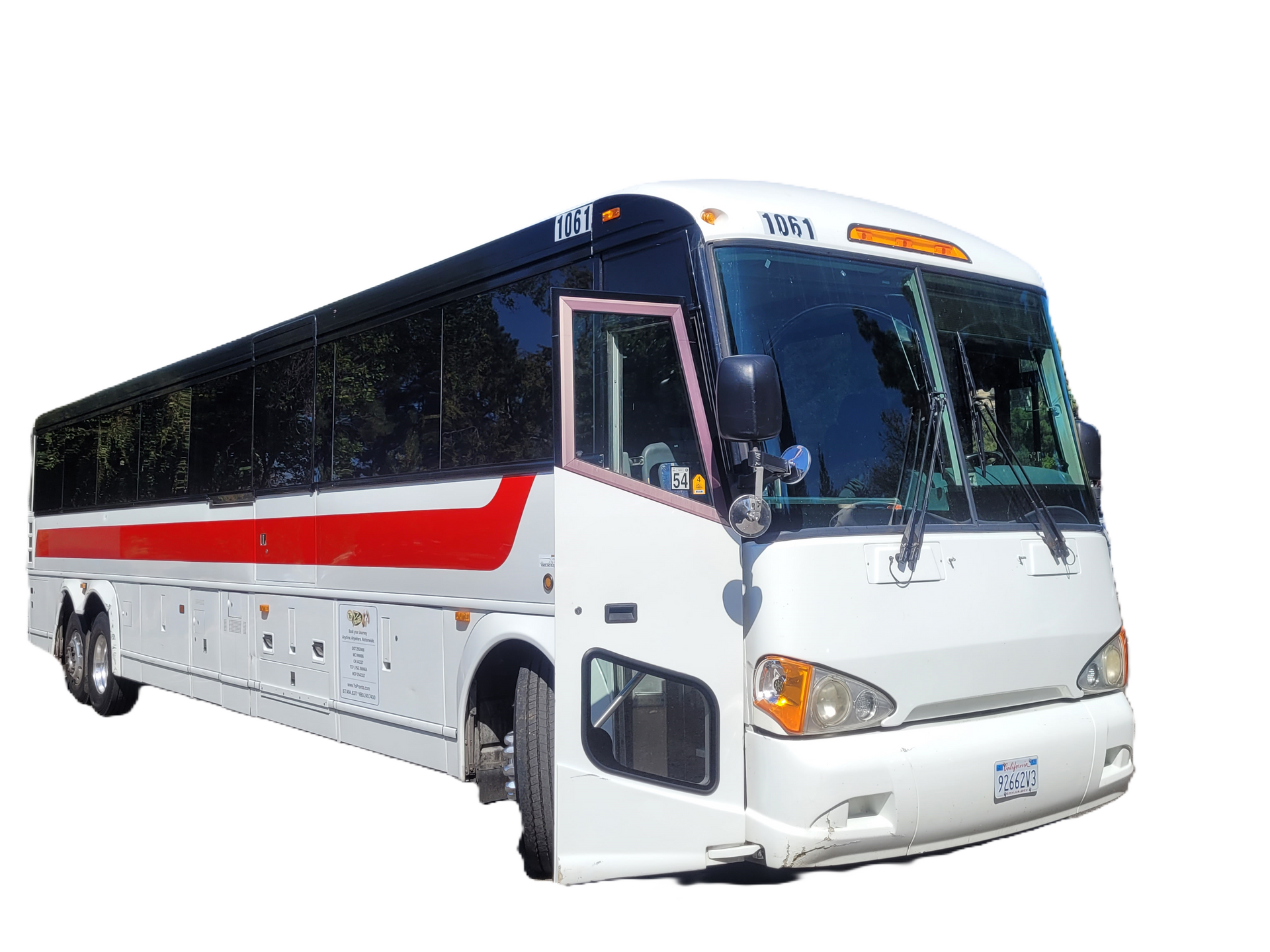 A black bus is parked on a white background.