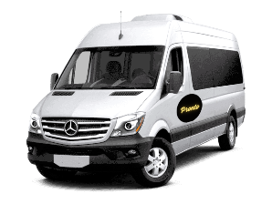 A black van is parked on a white background.