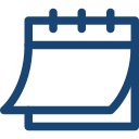 A blue icon of a calendar on a white background.