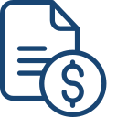 A blue icon of a sheet of paper and a dollar sign.
