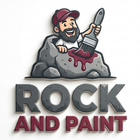 Logo of a man painting a rock with &ldquo;ROCK AND PAINT&rdquo; text below