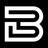 Stylized white B monogram logo on a black background
