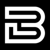 White stylized “B” logo on a black background