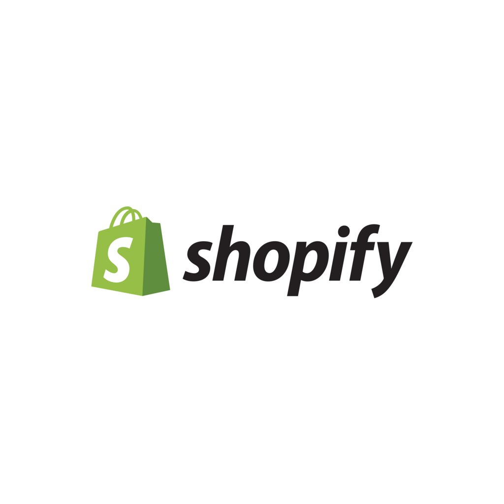 Shopify logo with green shopping bag icon and black wordmark on white background