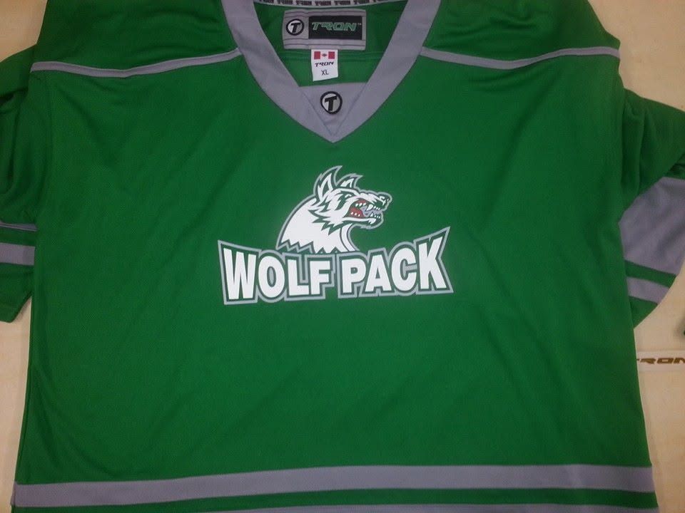 Green Wolf Pack jersey with gray trim and wolf logo on the chest.