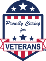 A red, white, and blue shield logo with stars, text that reads 