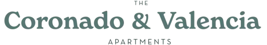 The coronado & valencia apartments logo is on a white background