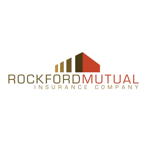 Rockford Mutual Insurance Company logo with brown and red house icon on white background