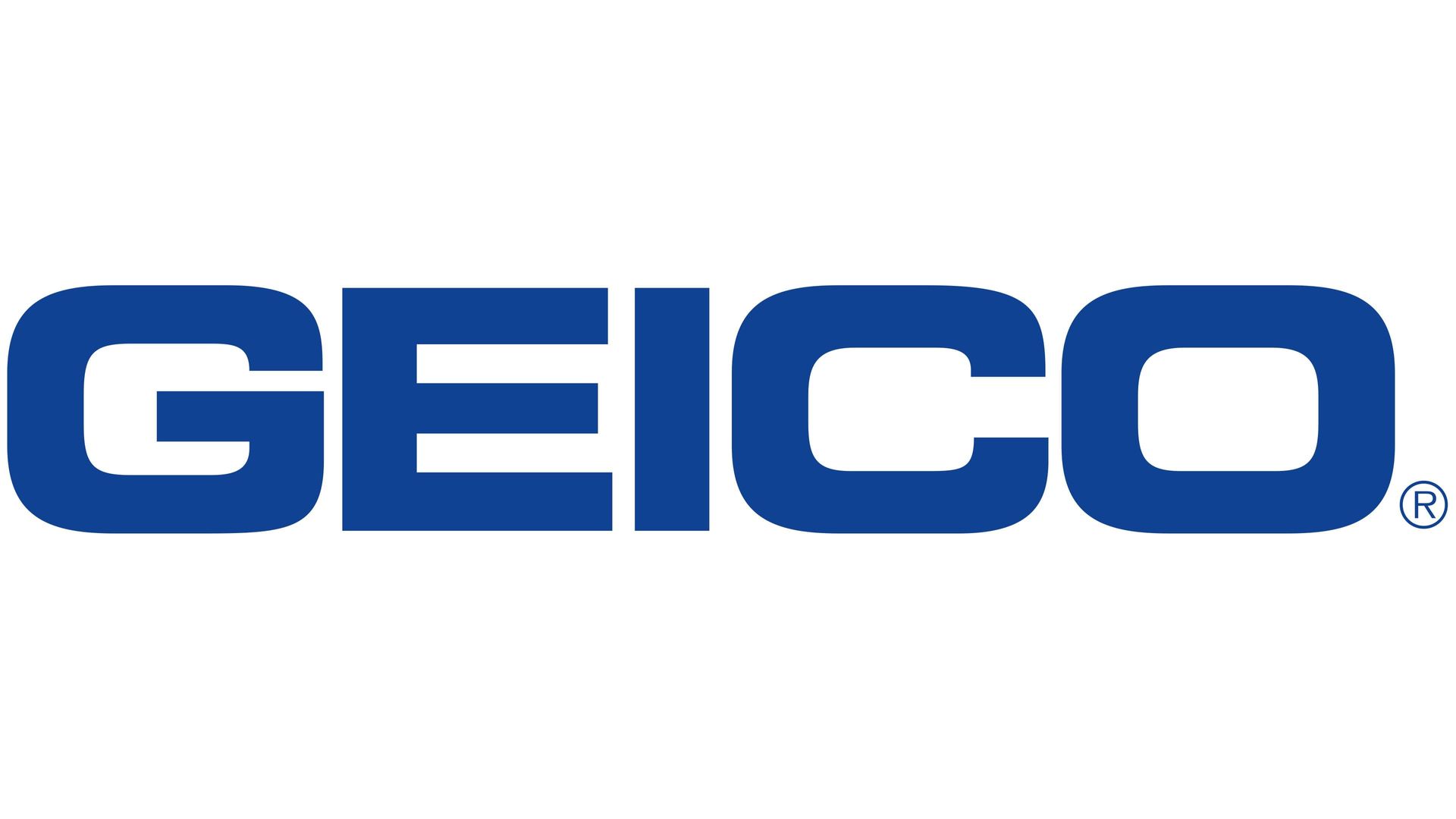 GEICO logo in blue block letters on a white background