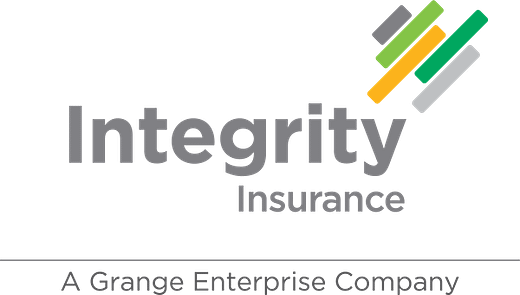 Integrity Insurance logo with gray text and green, yellow, and orange diagonal stripes above.