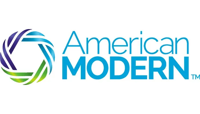 American Modern logo with blue text and multicolor circular emblem