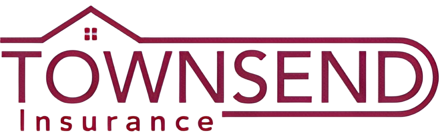 TOWNSEND Insurance logo in maroon with stylized house roof line