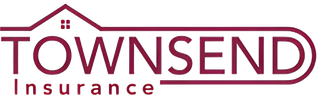 TOWNSEND Insurance logo in maroon with stylized house roof line