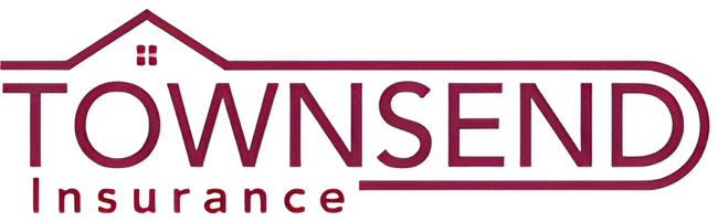 TOWNSEND Insurance logo in maroon with stylized house roof line