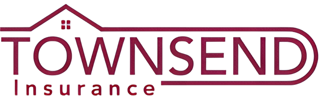 TOWNSEND Insurance logo in maroon with stylized house roof line