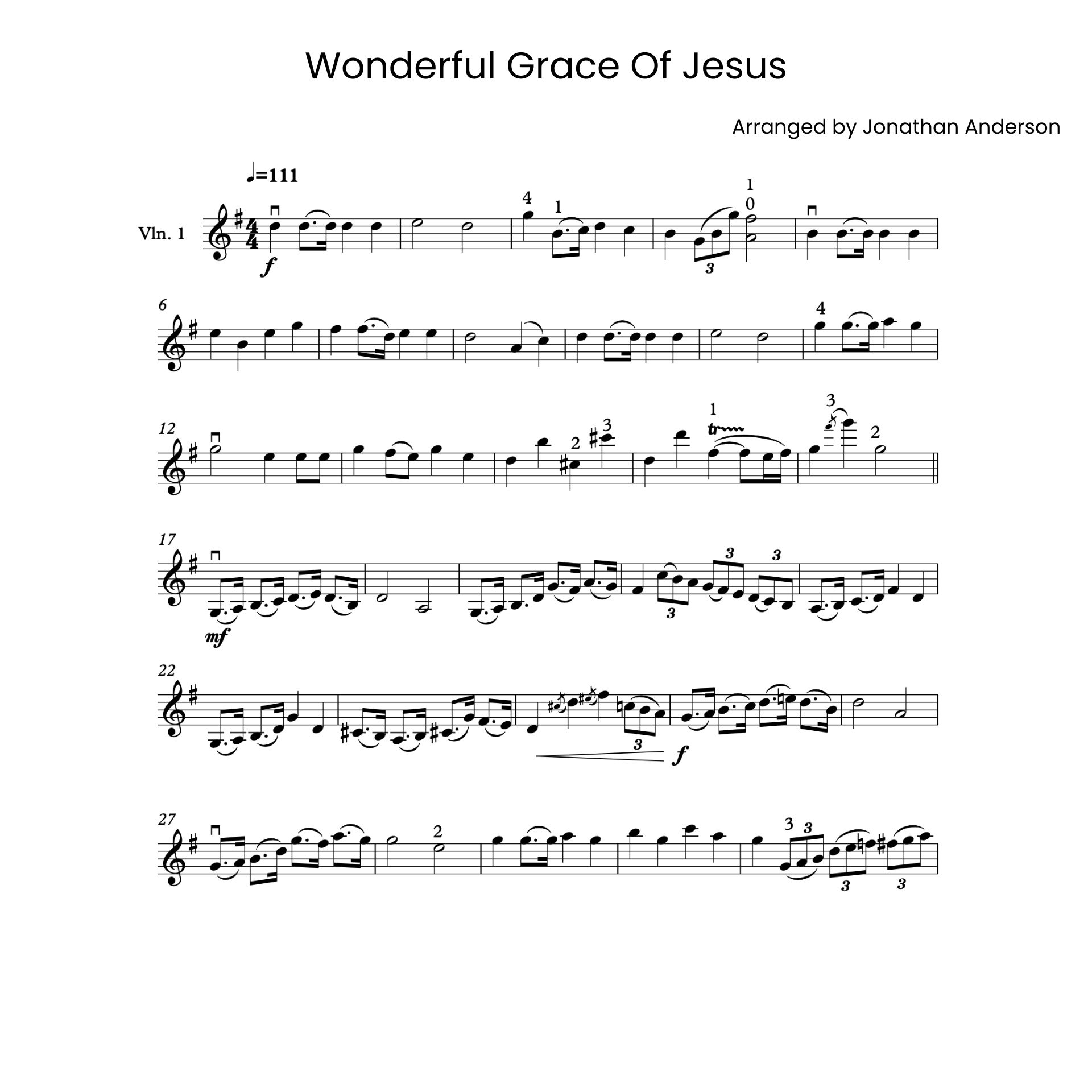 Wonderful Grace of Jesus – Violin Sheet Music (Digital Download)