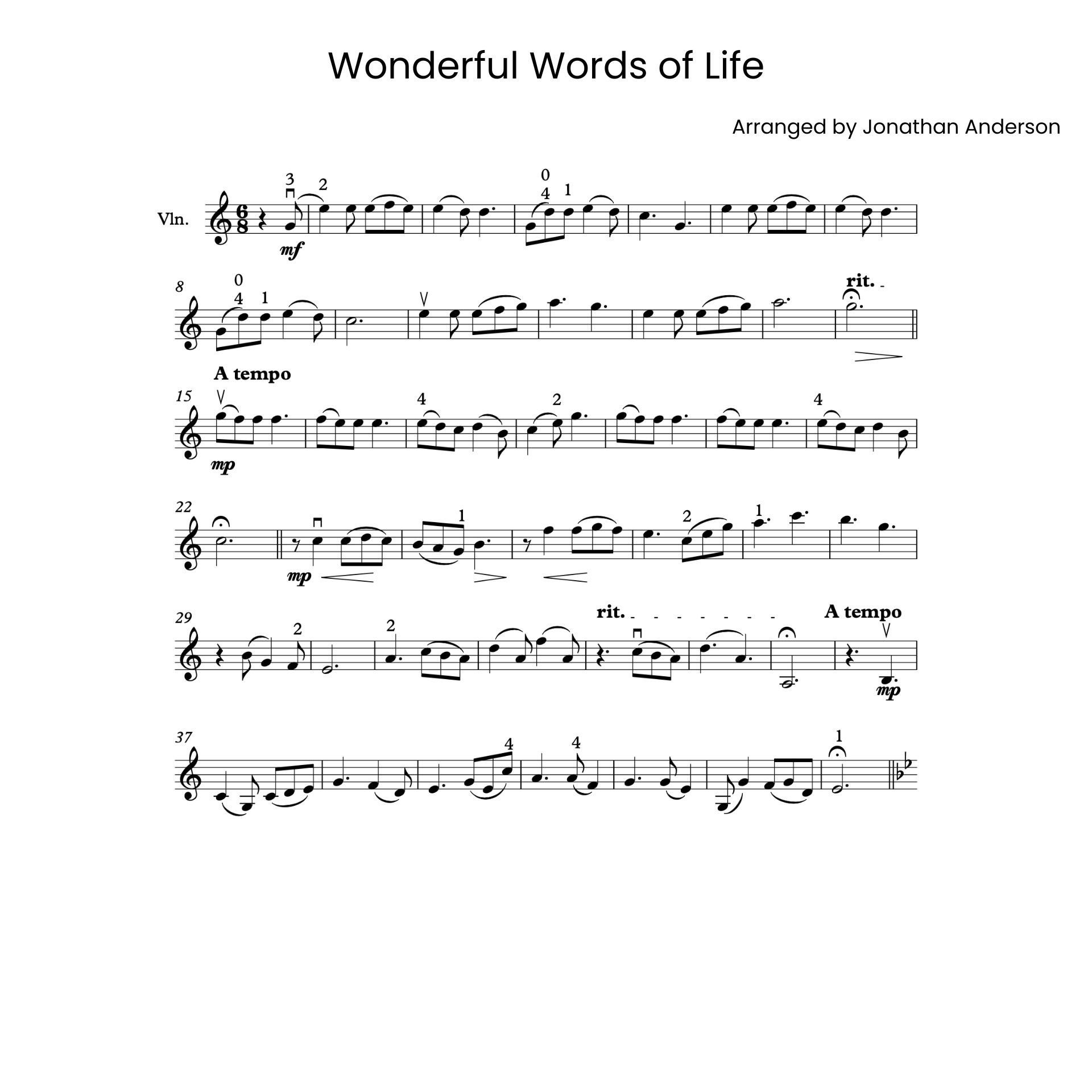 Wonderful Words of Life – Violin Sheet Music (Digital Download)