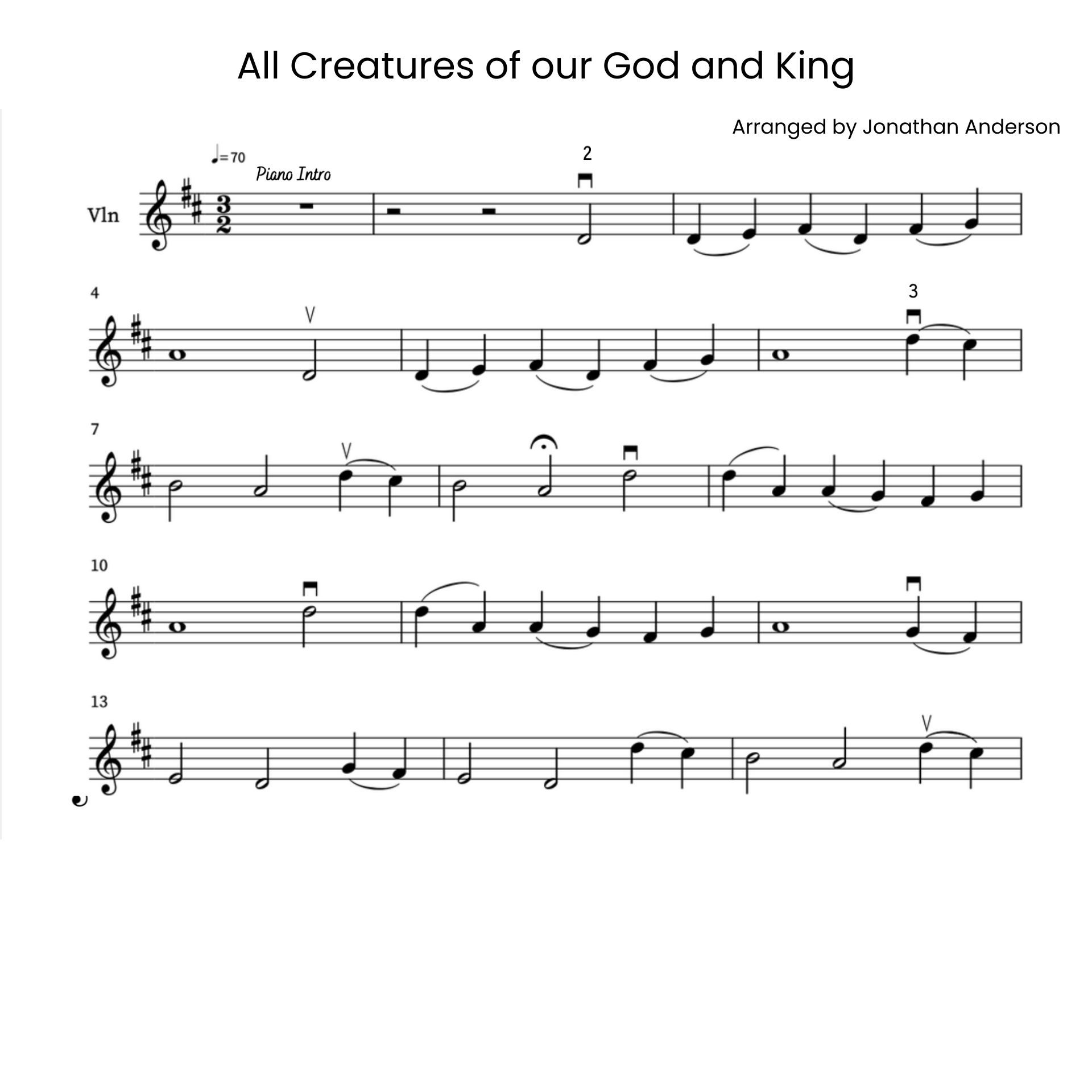 All Creatures of Our God and King – Violin Sheet Music (Digital Download)