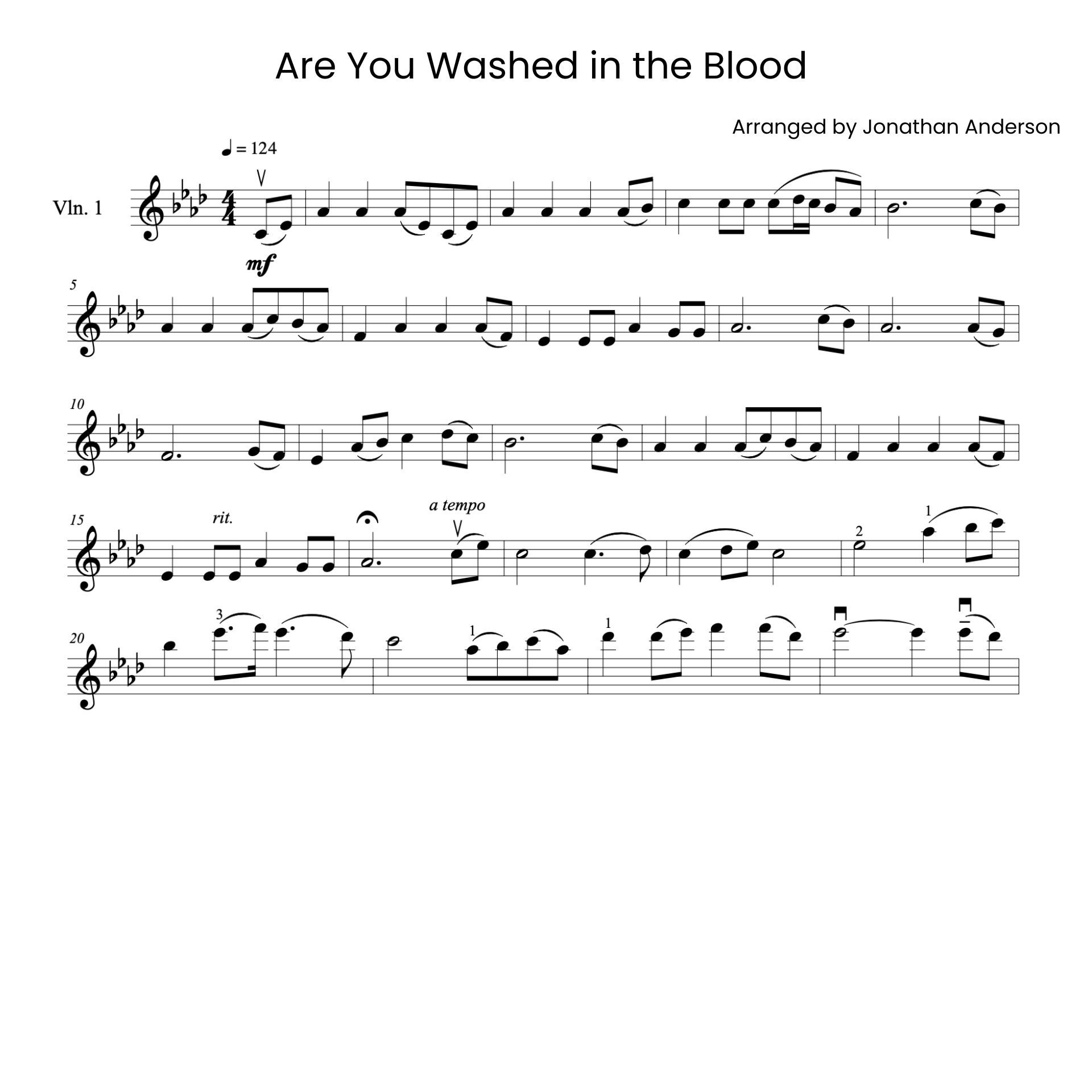 Are You Washed in the Blood  – Violin Sheet Music (Digital Download)