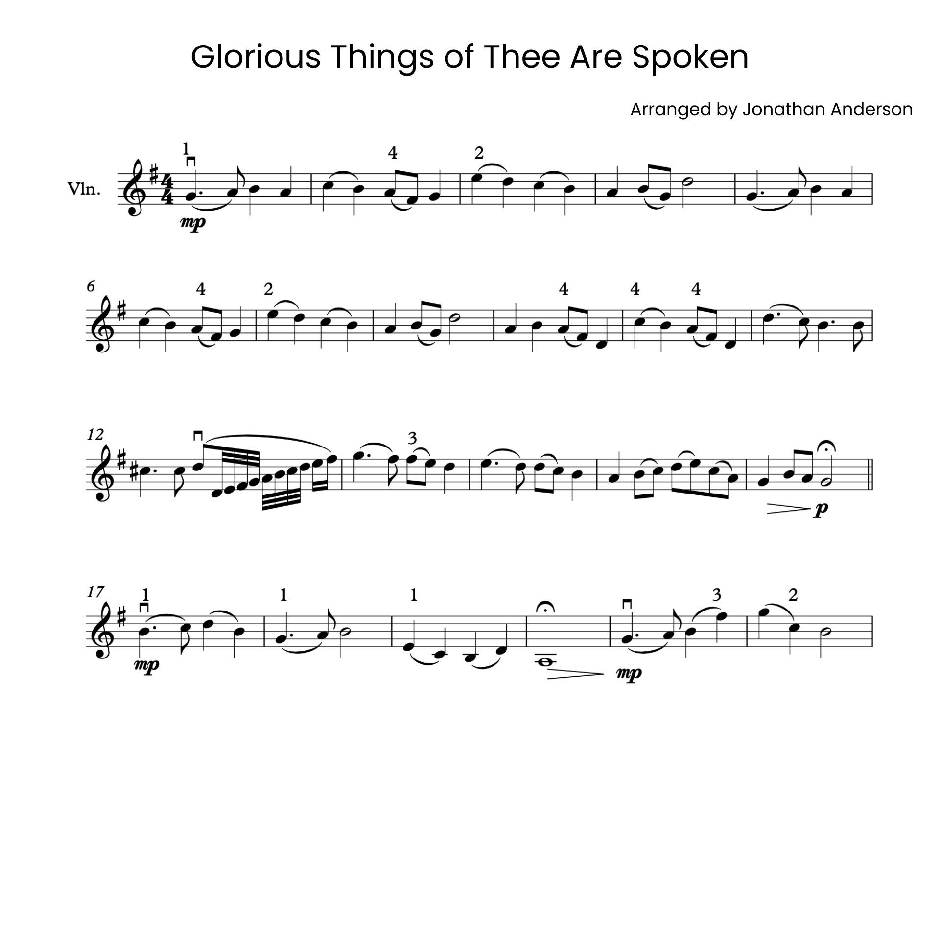 Glorious Things of Thee Are Spoken – Violin Sheet Music (Digital Download)