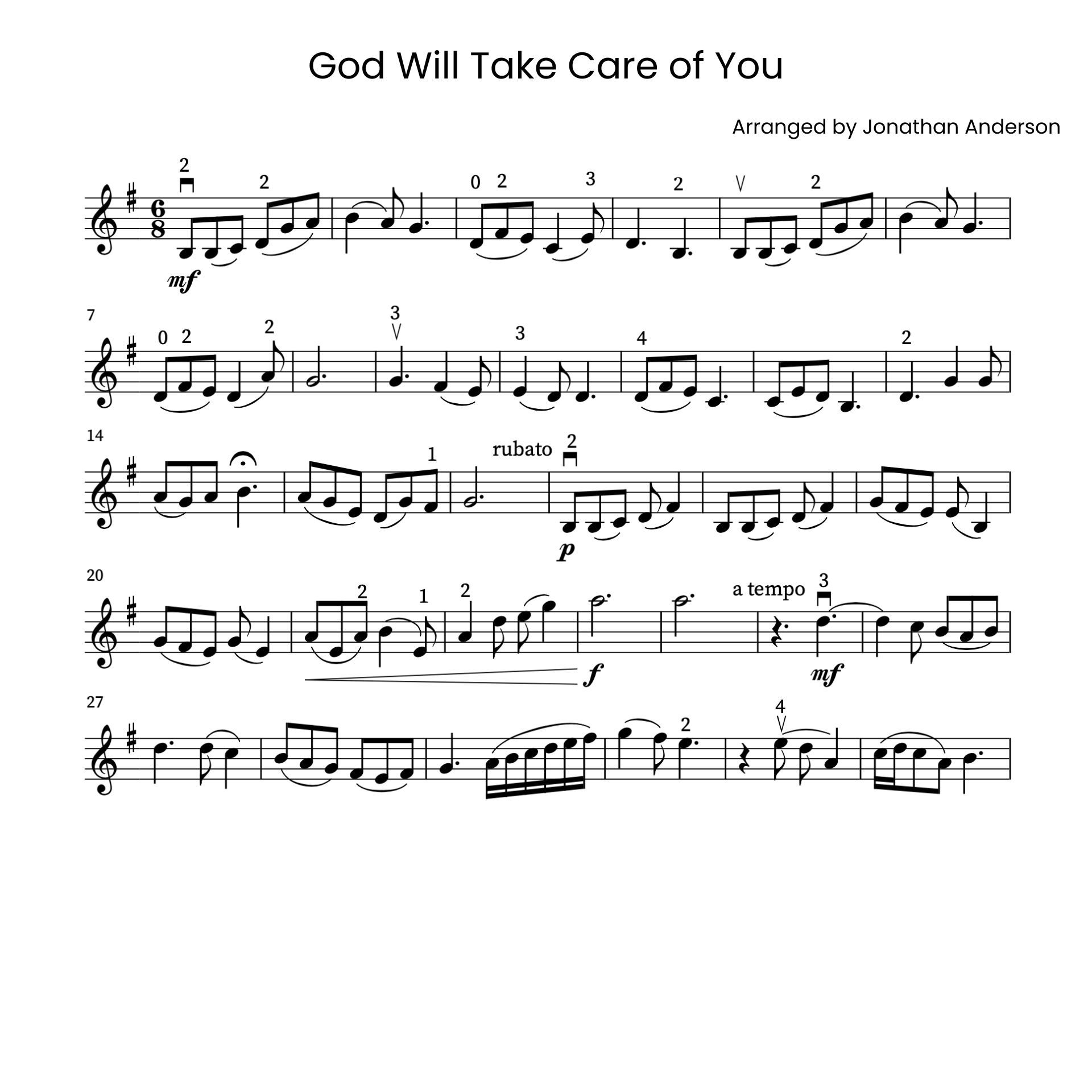 God Will Take Care of You – Violin Sheet Music (Digital Download)