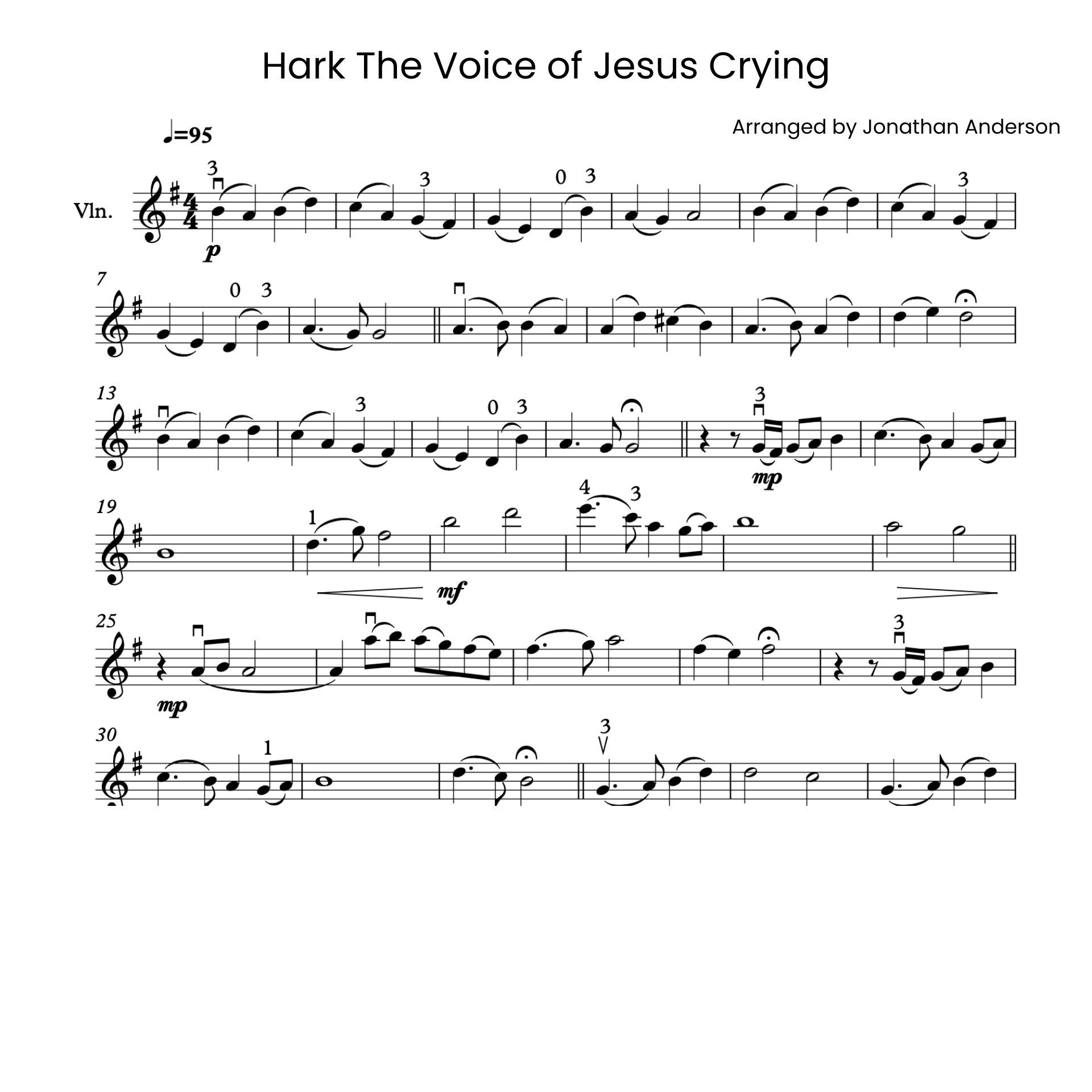 Hark! The Voice of Jesus Crying – Violin Sheet Music (Digital Download)