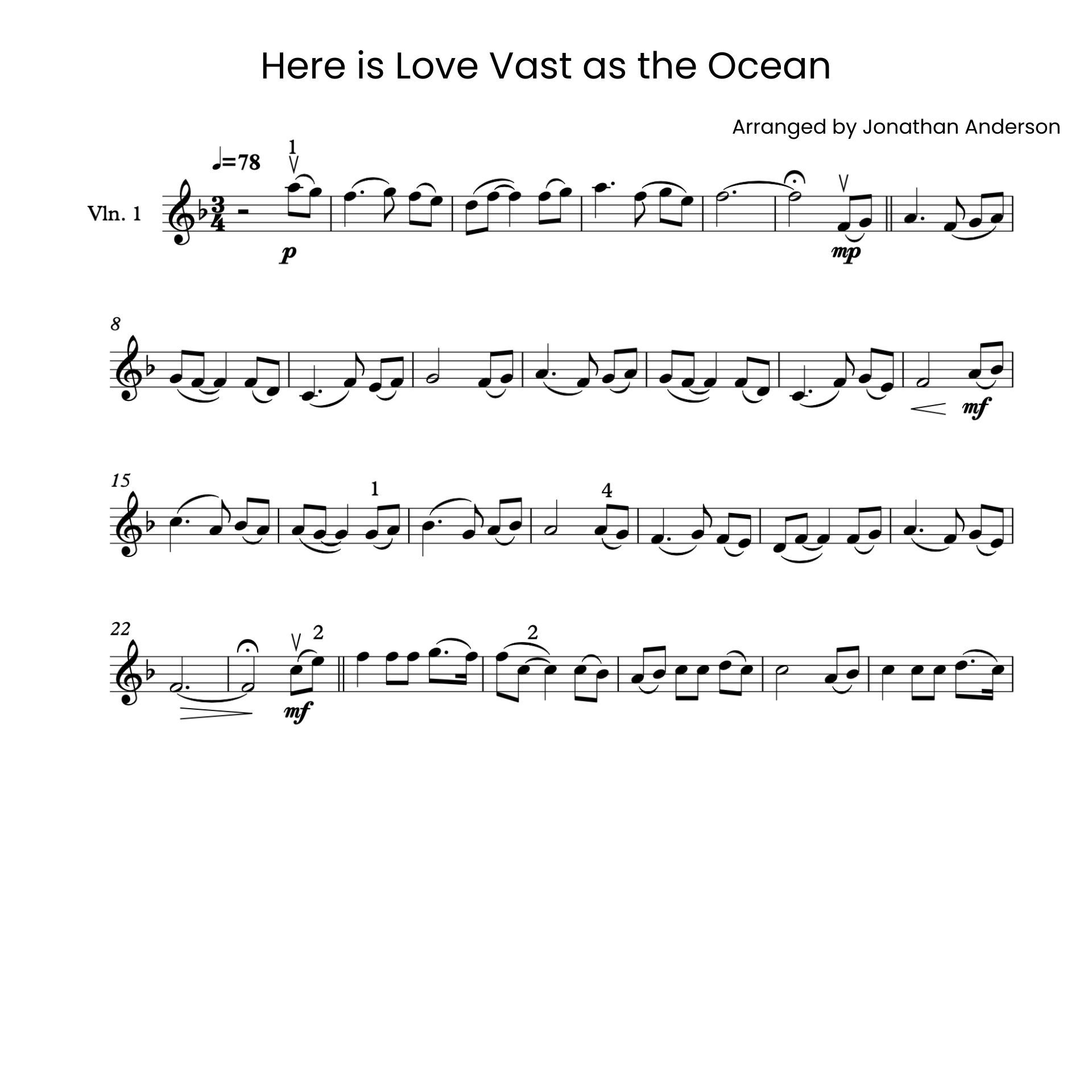 Here Is Love Vast As the Ocean – Violin Sheet Music (Digital Download)