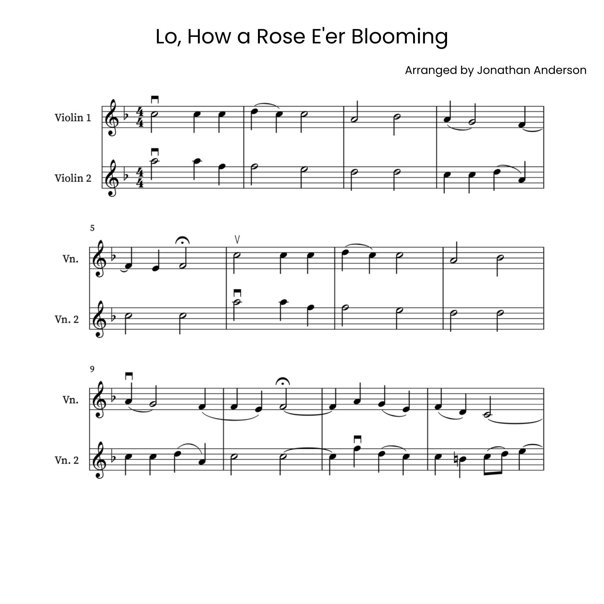 Lo, How a Rose E'er Blooming – Violin Sheet Music (Digital Download)