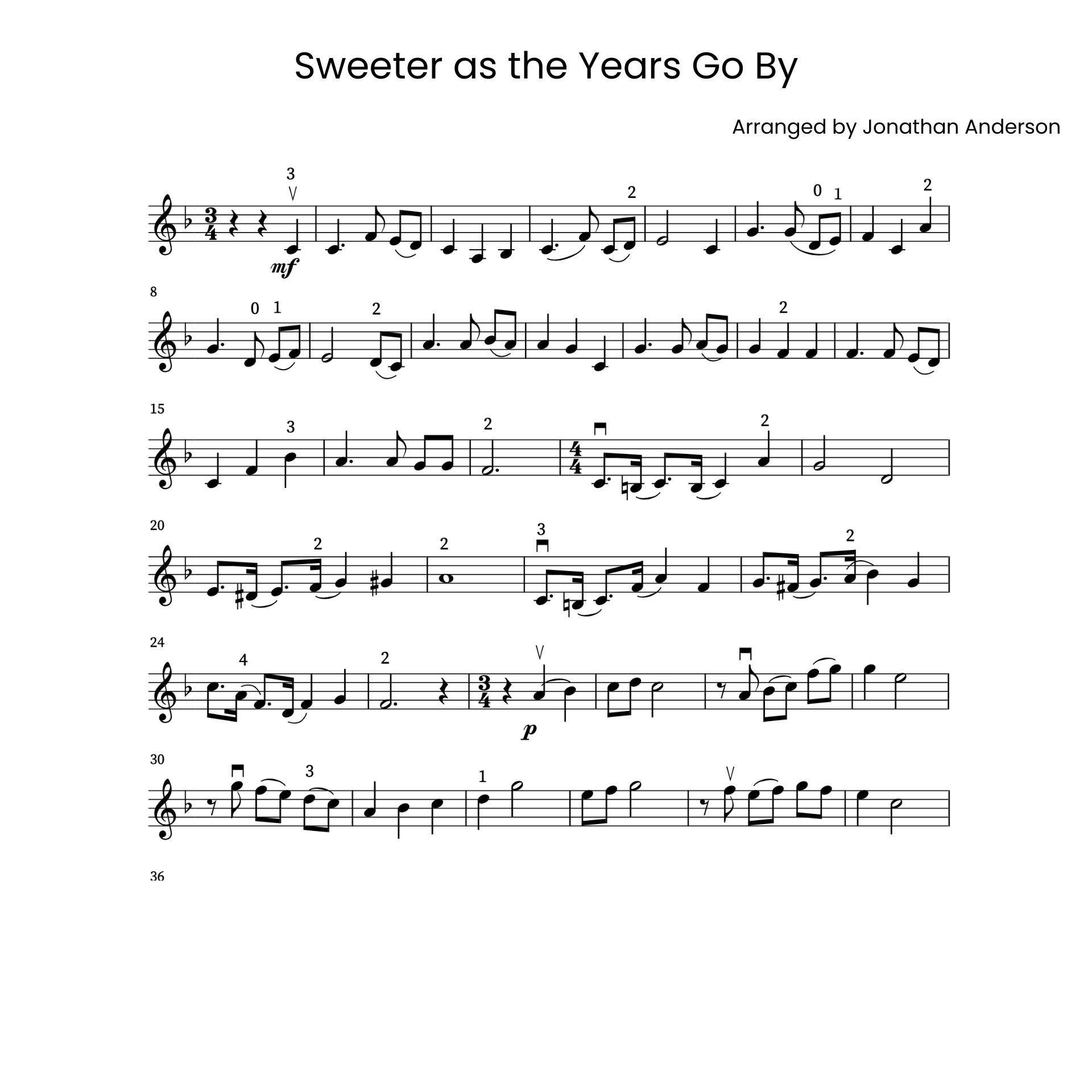 Sweeter as the Years Go By – Violin Sheet Music (Digital Download)