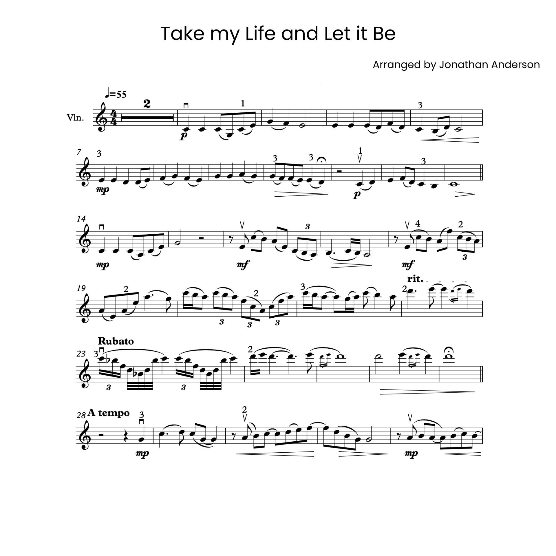 Take My Life and Let It Be – Violin Sheet Music (Digital Download)