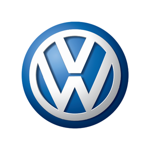 Volkswagen logo in blue and silver on a white background