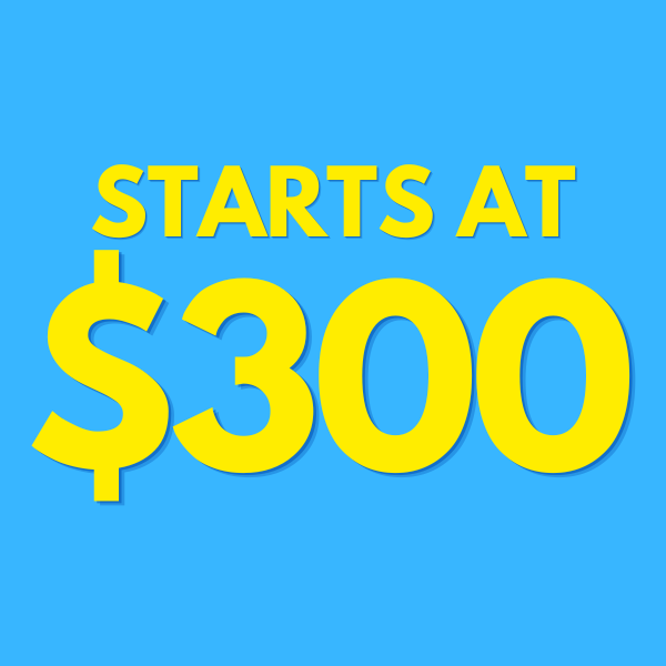 Blue ad with yellow text reading “STARTS AT $300”