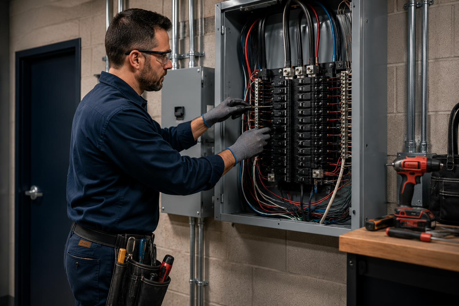 Electrician upgrading a breaker panel for safe Electrical Services in Kent, WA with expert electrical repairs.
