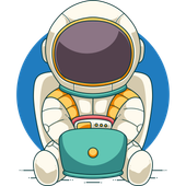 Astronaut sitting with a laptop.